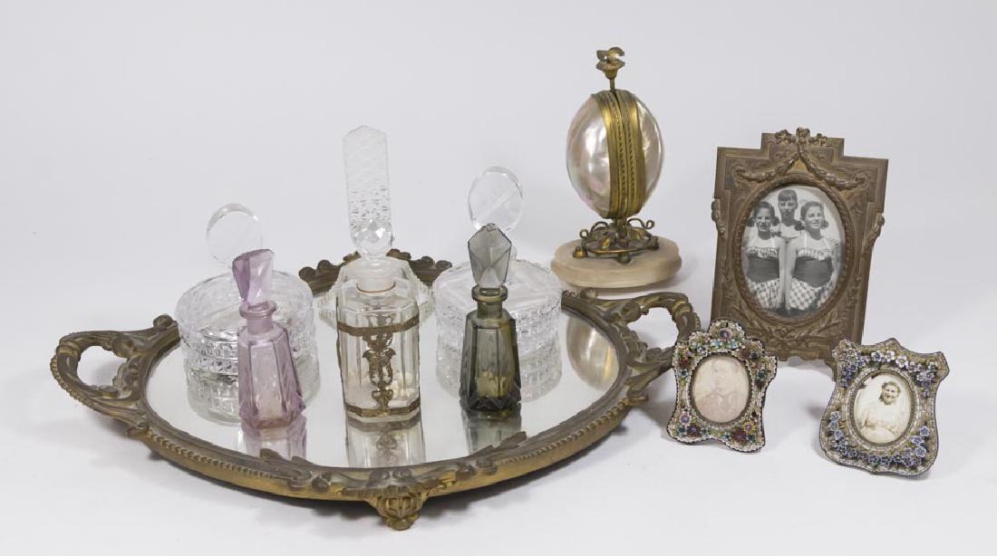 Perfume Bottles & Frames on Bronze Vanity Tray (1 of 6)