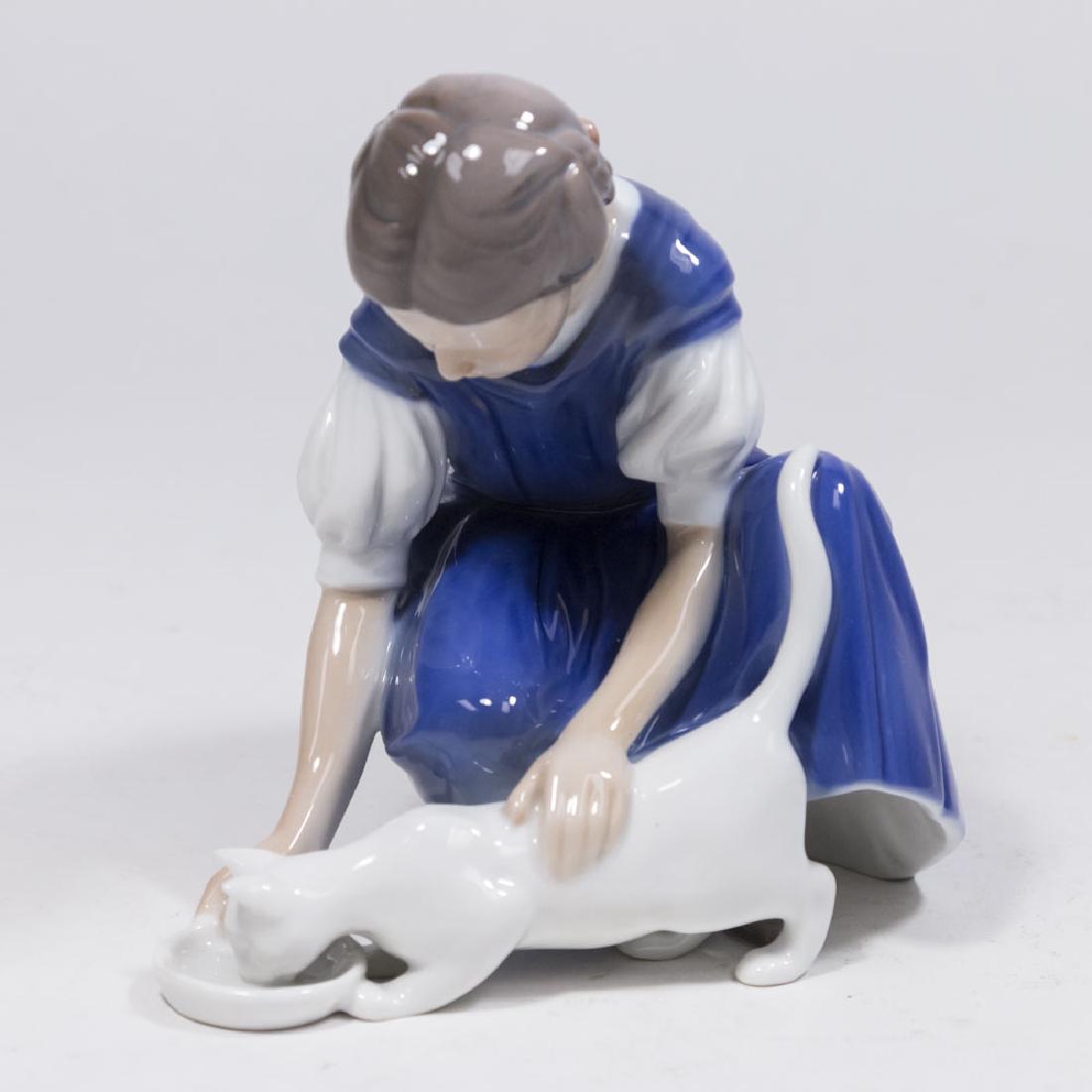 Bing & Grondahl Copenhagen "Only One Drop" Figure: #1745. Girl with cat. Approx. 5 1/4" H. (6130) Very good condition.