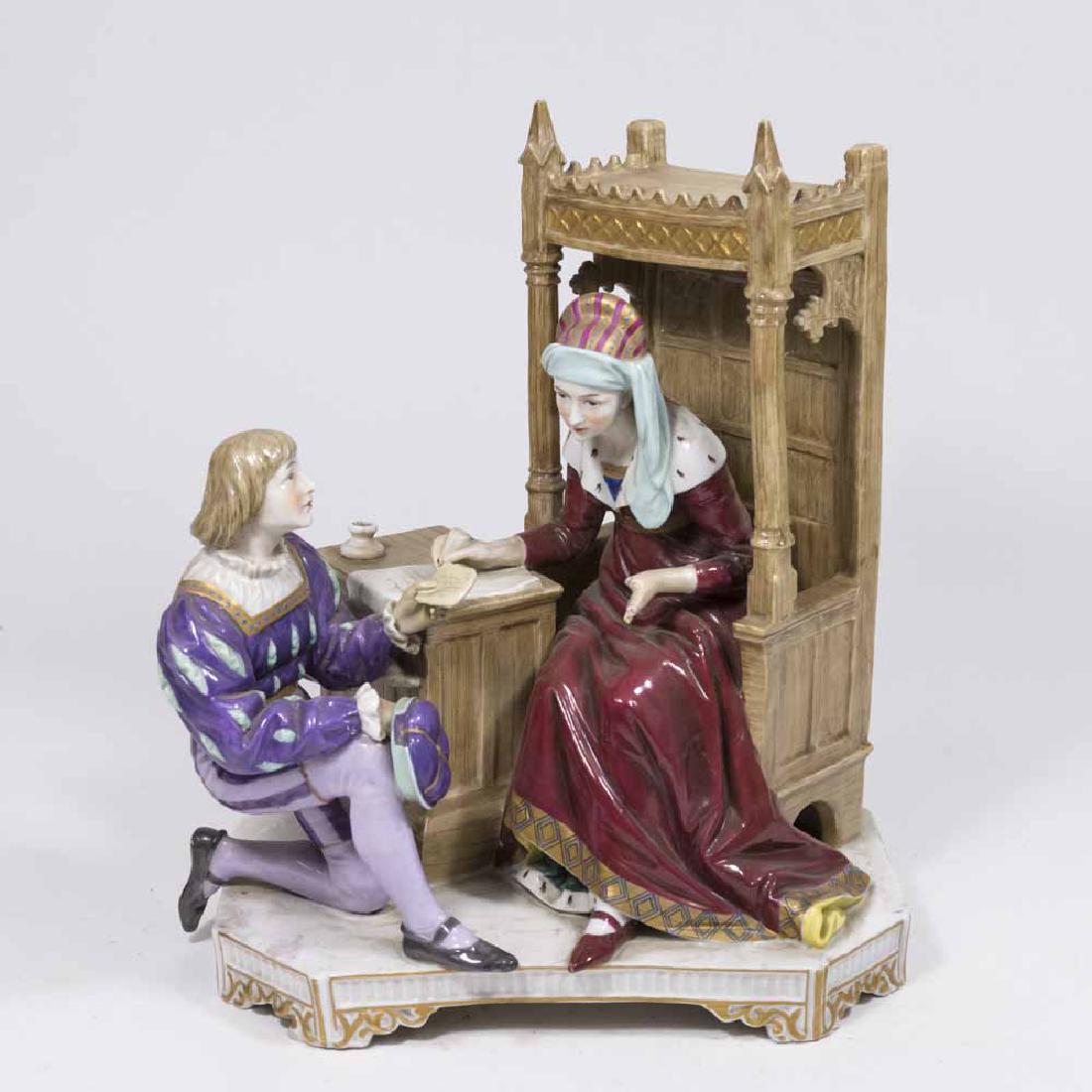 SÃ¨vres Porcelain Courting Scene Figure: Approx. 10 3/4" H. (6130) Some losses and repairs on hands. Crack on back.