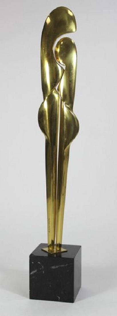 Philippe Jean, "Jeunes Filles": Abstract polished bronze sculpture of 2 figures. Signed Ph Jean and numbered 166/300. Mounted on marble pedestal. Approx. 23" H.