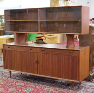 Danish Modern "Sibast" China Cabinet/Sideboard: Designed by Bruno Hansen. Sold by the Sibast Furniture Co. Made in Denmark. Approx. 60" H x 72" W x 19" D. (6127)