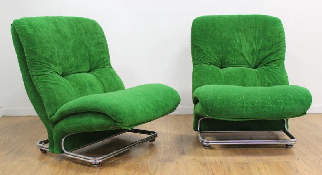 Pair Mid-Century Green Chairs with Chrome Bases (1 of 5)