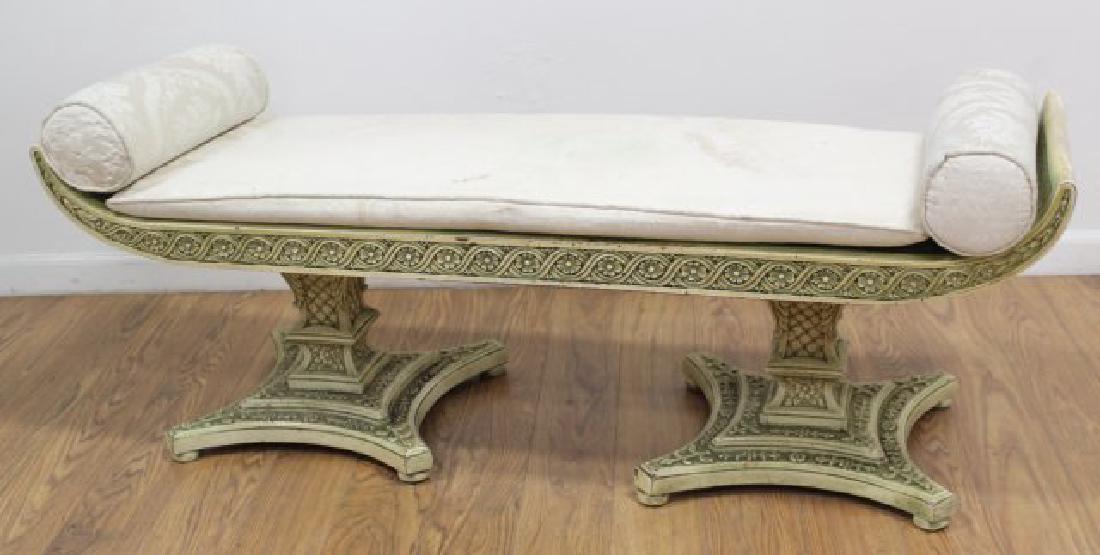 Paint-Decorated Bench with Rolled Arms (1 of 2)