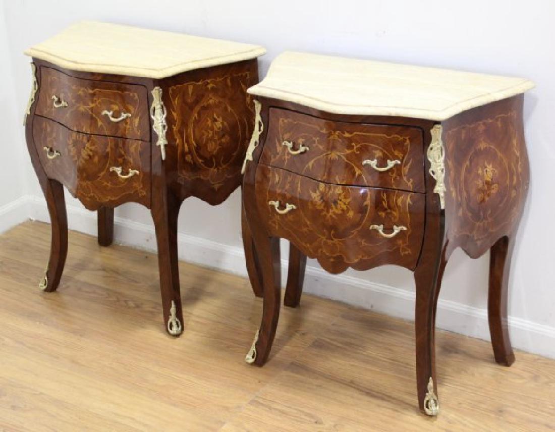 Pair Small Marble-Top 3-Drawer Commodes (1 of 3)