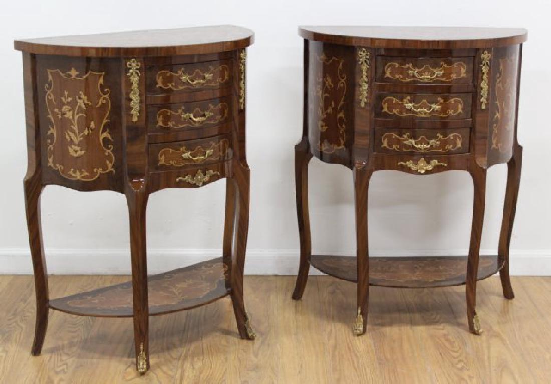 Pair French Style 3-Drawer Half Moon Nightstands (1 of 5)