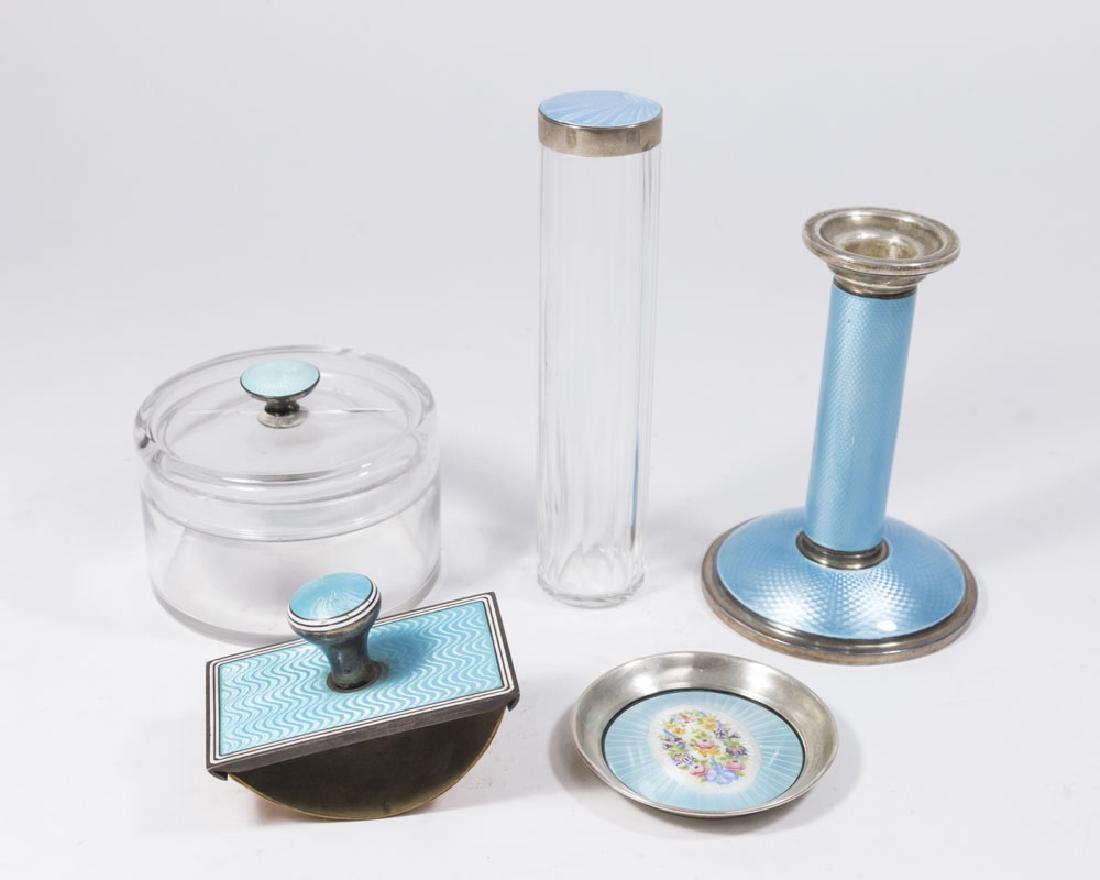 5-Piece Part Silver & Blue Enamel Dresser Pieces (1 of 5)