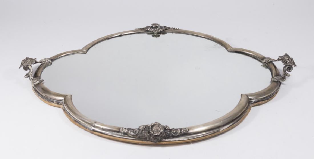 800 Silver Mounted Surtout with Floral Motif: Approx. 23" x 16". Dings to silver.