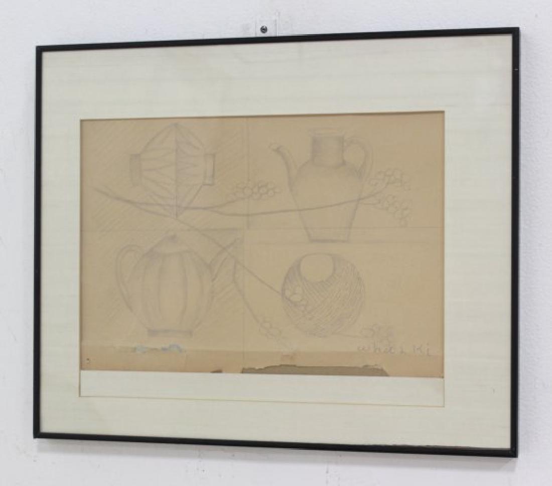After Whan Ki Kim, Still Life: Pencil drawing. Signed lower right. Approx. 12" H x 16" W sight, 17 1/2" H x 21 1/2" W framed. No guarantee of authenticity or provenance. Damages to bottom of paper.