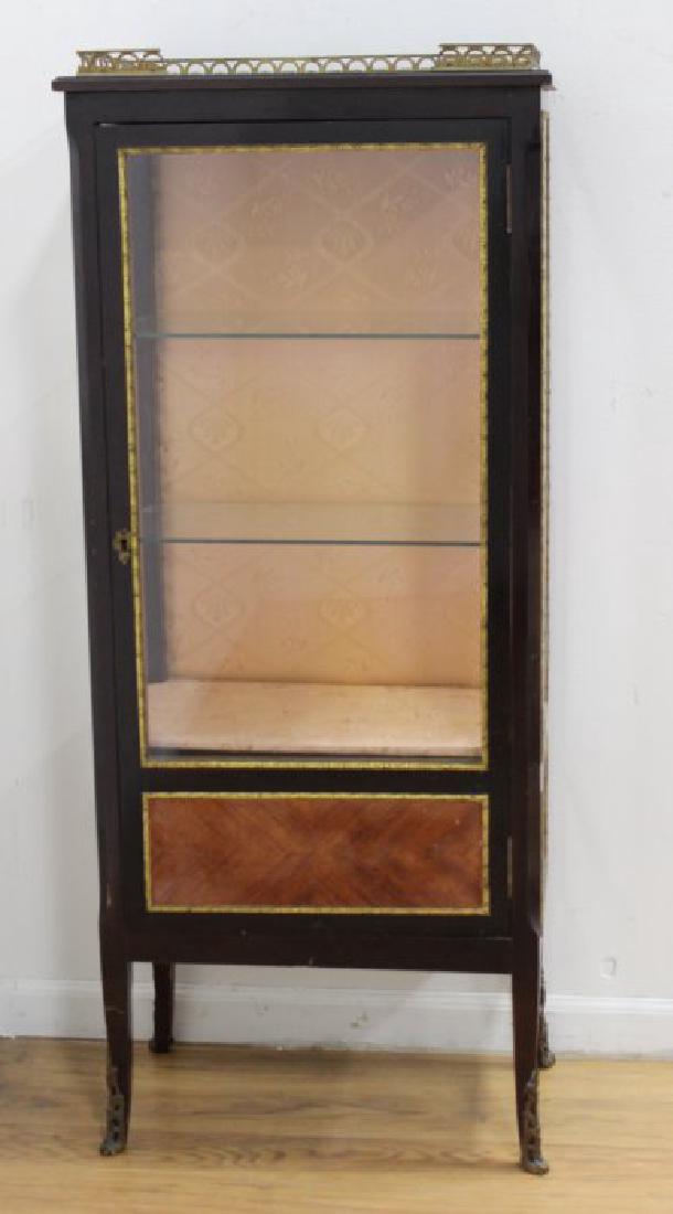 French Style Bronze Mounted Inlaid Curio: Contemporary. Approx. 53" H x 22" W x 12" D. (6127)
