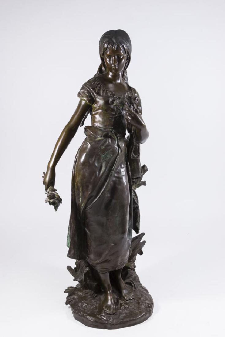 H. Moreau, Girl with Mandolin: Contemporary. Bronze sculpture. Approx. 27" H.