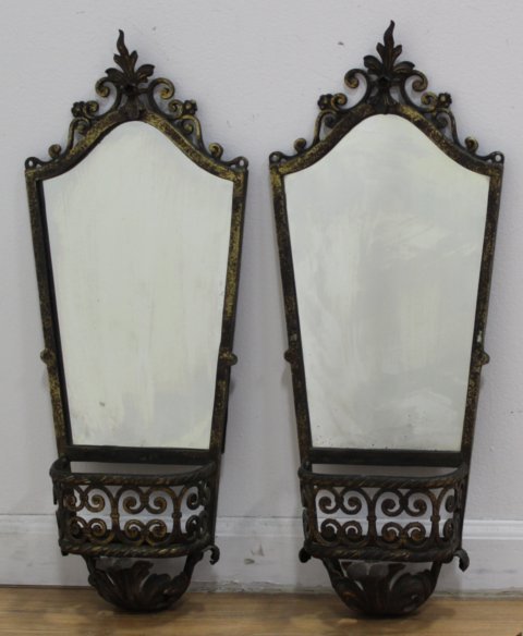 Pair Oscar Bach Mirrored Bronze Wall Hangs: Approx. 26" H x 10" W.