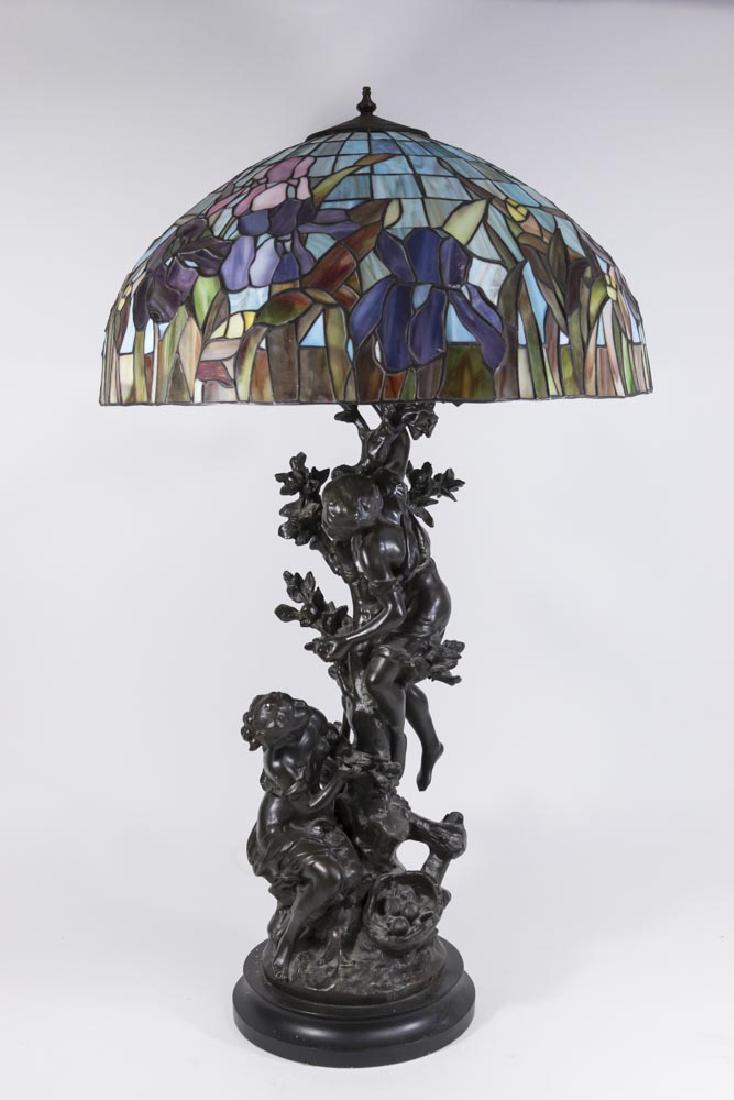 Bronze Figural Lamp with Leaded Glass Shade (1 of 10)