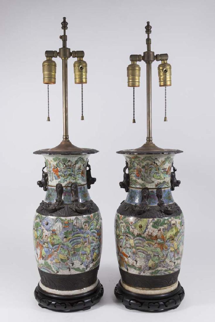 Pair Antique Asian Crackle Finish Porcelain Vases (1 of 5)