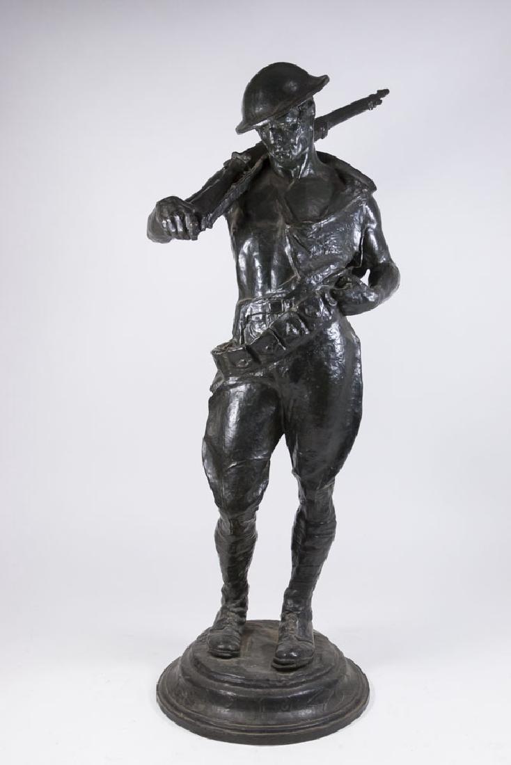 Bronze Sculpture, WWI Soldier: Signed on base Alida Zilver, 1923. Approx. 31 1/2" H. From the estate of Mark Zulli, antique collector and dealer for 50 years. (6131)