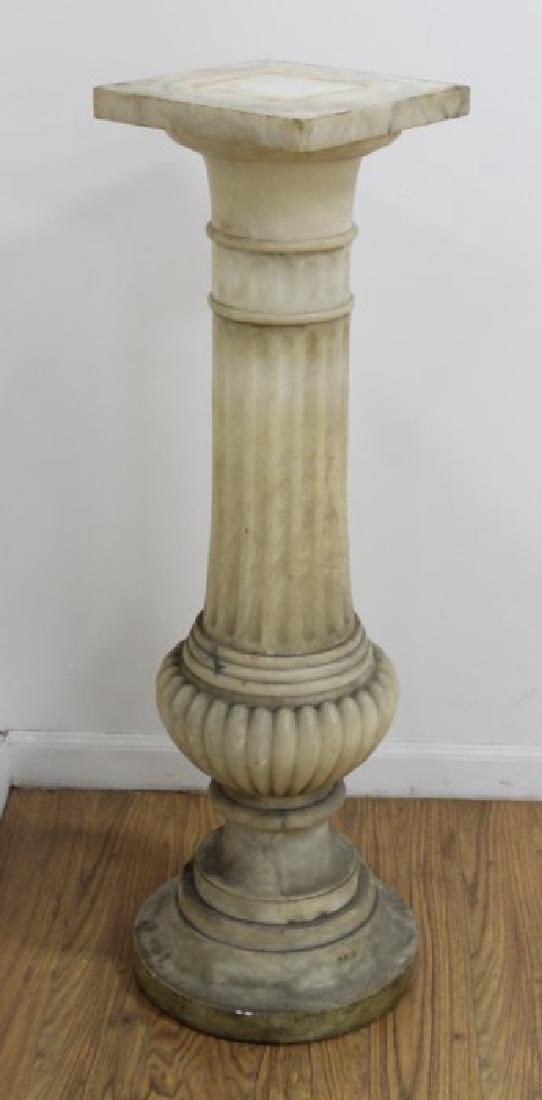 Neoclassic Style Alabaster Pedestal: Approx. 41 1/4" H x 10 3/4" square. From the estate of Mark Zulli, antique collector and dealer for 50 years. (6131)