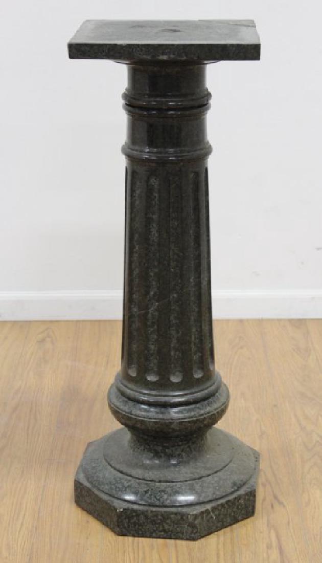 Neoclassic Style Green Porphyre Pedestal: Approx. 35 1/2" H x 11 1/2" square. From the estate of Mark Zulli, antique collector and dealer for 50 years. (6131) Top repaired.