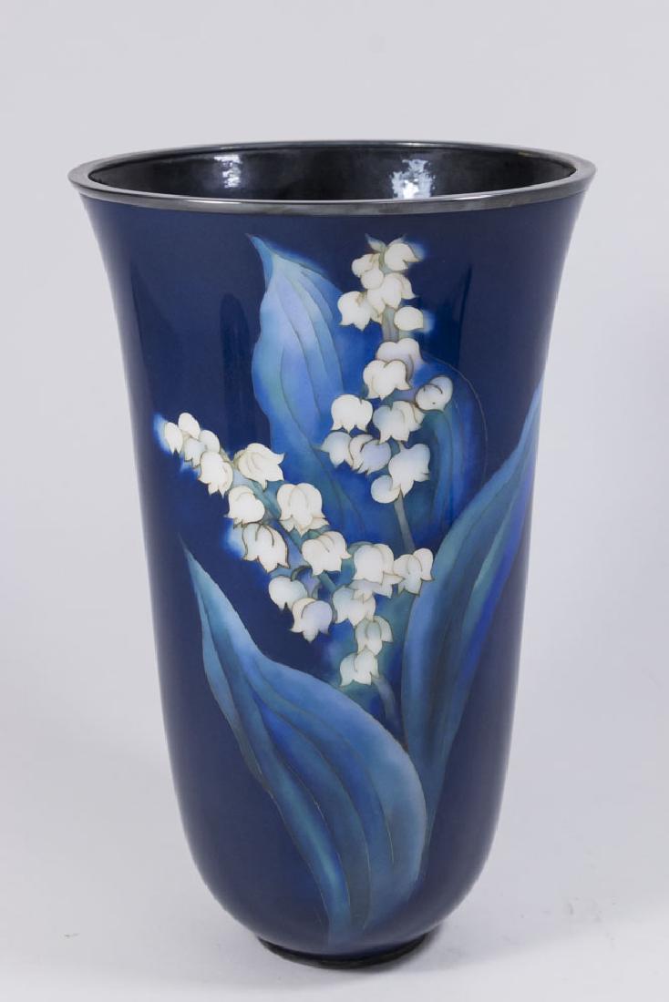 Japanese Blue Enamel on Silver Floral Vase: Approx. 11" H.