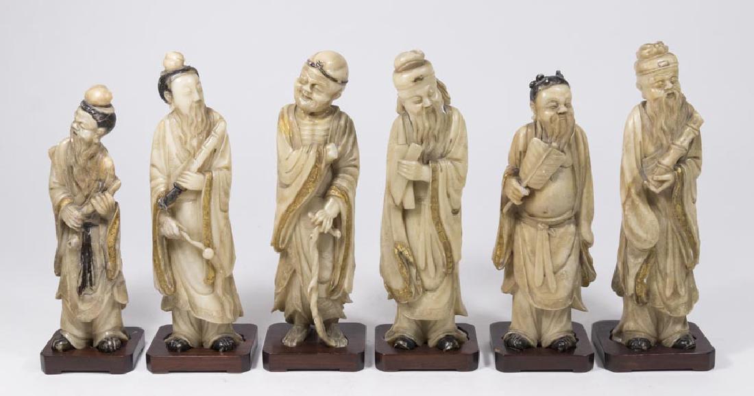 6 Chinese Soapstone Figures with Wood Stands (1 of 9)