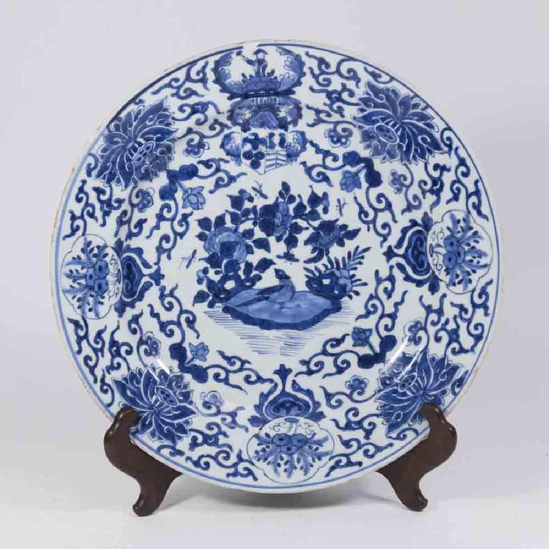 19th Century Signed Blue & White Chinese Charger (1 of 4)