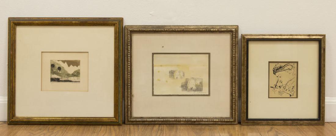 A. Andomin Pencil Drawing: Dated '65. Print 13/15. A. Andomin signed and print AX. 3 prints. Smallest 12" high, 11" wide with frame, largest - 14" high, 15" wide with frame.