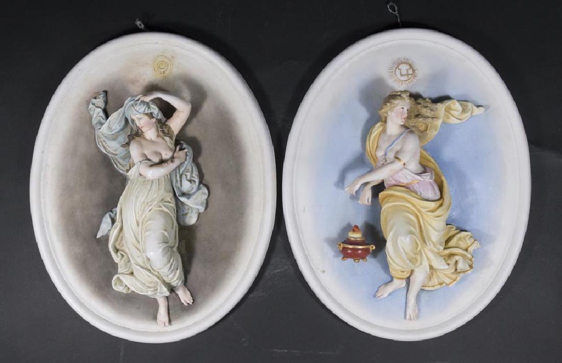 Pair French Bisque Oval Wall Plaques (1 of 7)