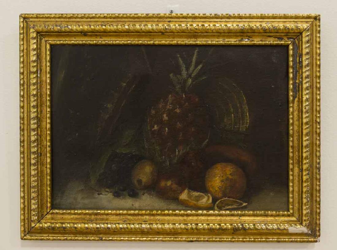 Still Life of Fruit: Oil on canvas. 19th century, possibly earlier. Approx. 20" H x 14" W sight, 24" H x 18" W framed. Damage to frame