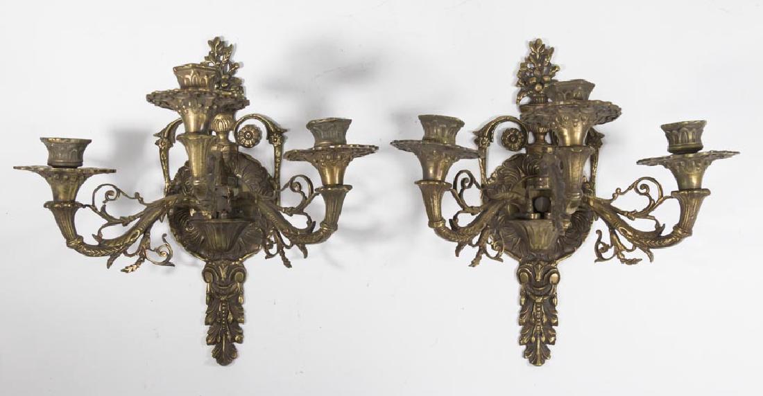 Pair 3-Arm Brass Sconces (1 of 5)