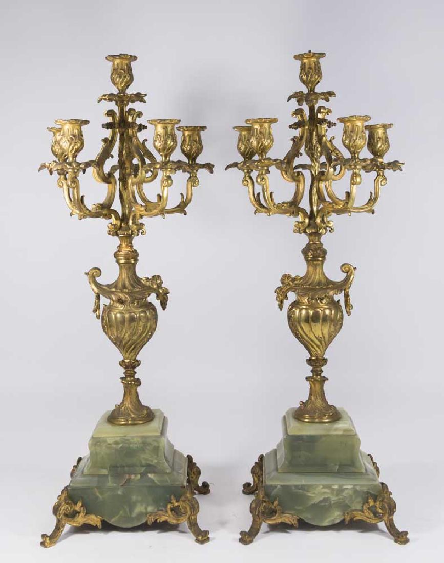 Pair 6-Light Bronze & Onyx French Candelabra: Approx. 28 1/2" H.