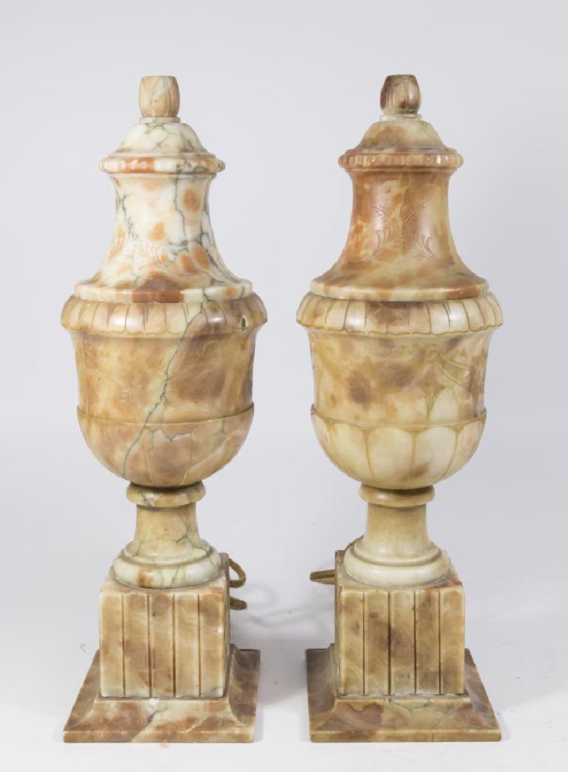 Pair Alabaster Covered Urn Lamps (1 of 5)