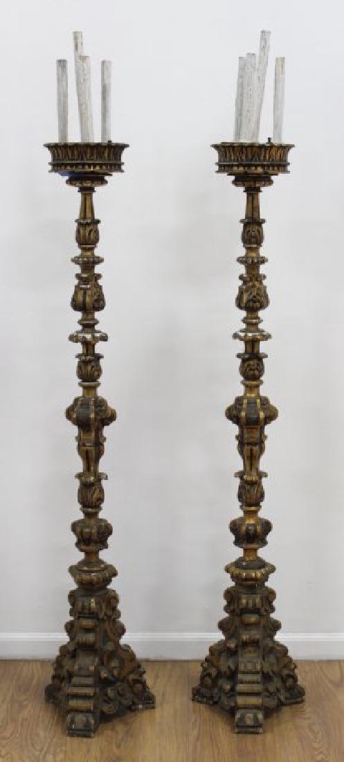 Pair of Gilt Wood Carved Torcheres: Approx. 60" high
