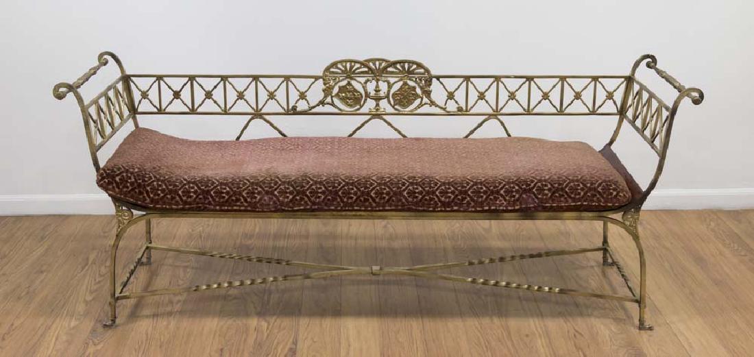 Bronze Bench with Back & Arms: Approx. 30 1/2" H x 73" W x 18 1/4" D. (6158)