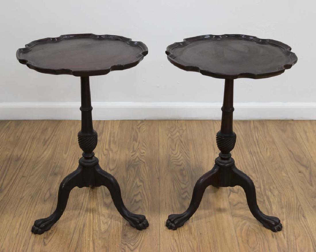 Pair Mahogany Claw Foot Piecrust Tables: Approx. 23 1/4" H x 16" diameter.
