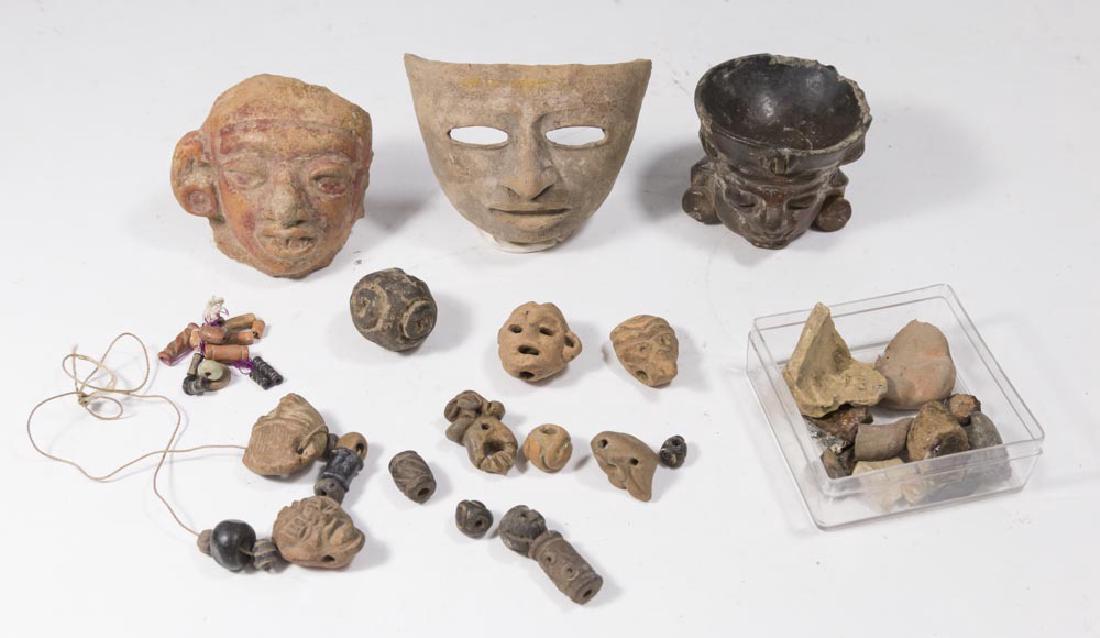 Lot with Mayan Masks: Small, cup, and beads. 1 as is.