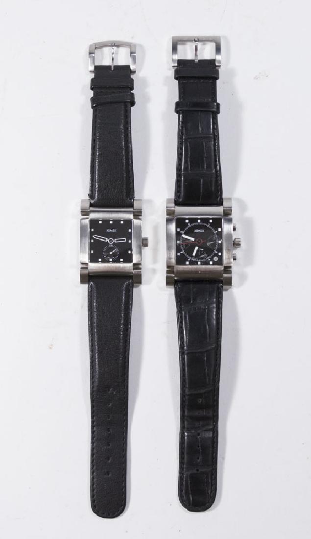 Lot of 3 Xemex Men's Wrist Watches: Chronometer, leather band, one with 2nd hand. (6125)