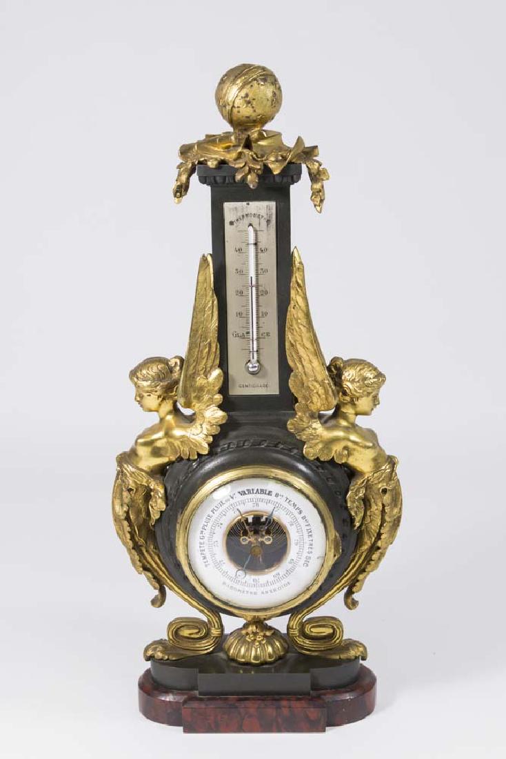 19thc Bronze/Marble Figural Barometer (1 of 6)