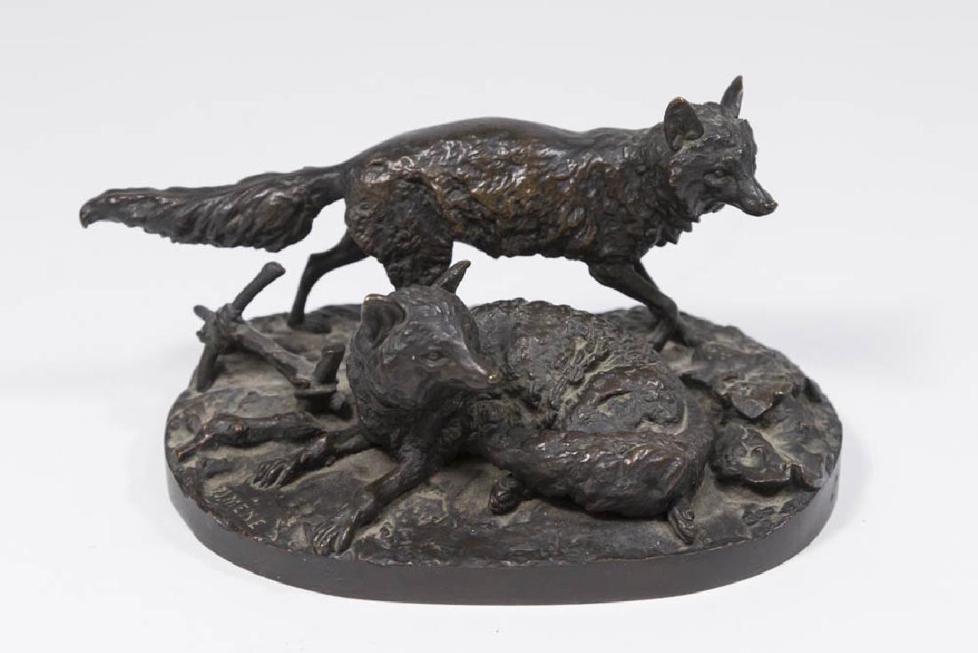 PJ Mene Early Bronze Casting 2 Foxes: Approx. 3 1/2" x 7".