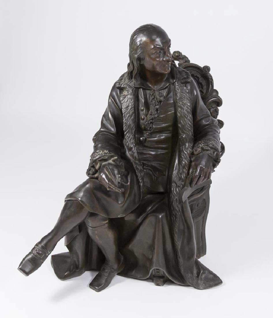 Gentleman Seated on Chair with Book & Pen: Bronze sculpture. Unsigned. Approx. 12 1/2" H. From a Florida gentleman's estate collection.
