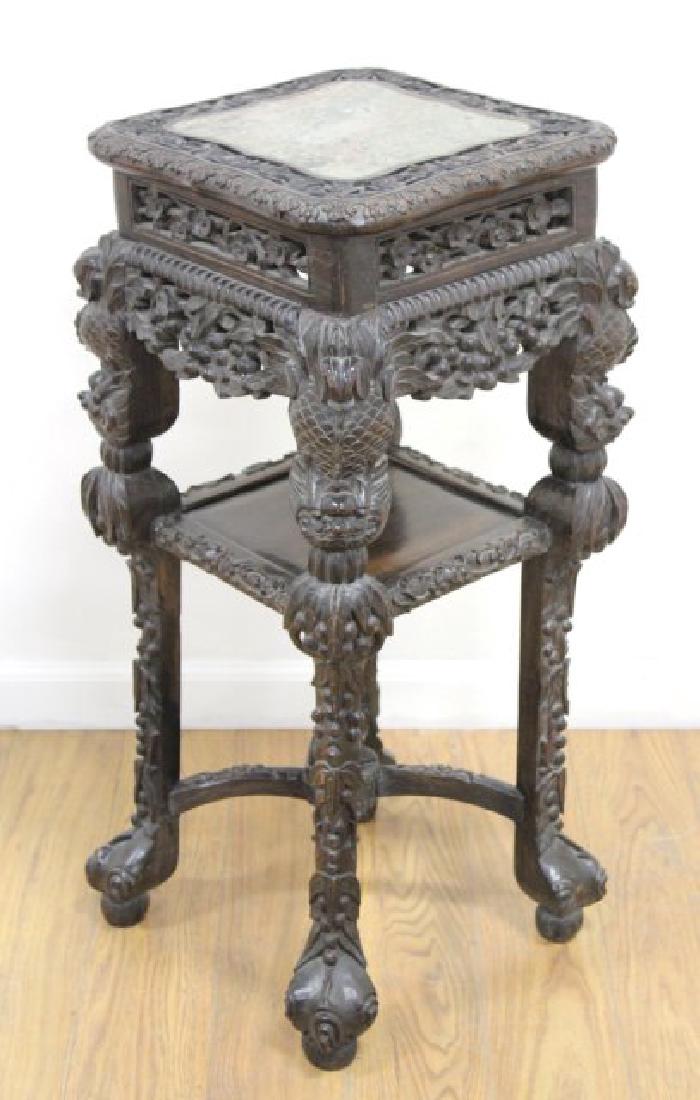 Carved Chinese Teakwood Stand (1 of 8)