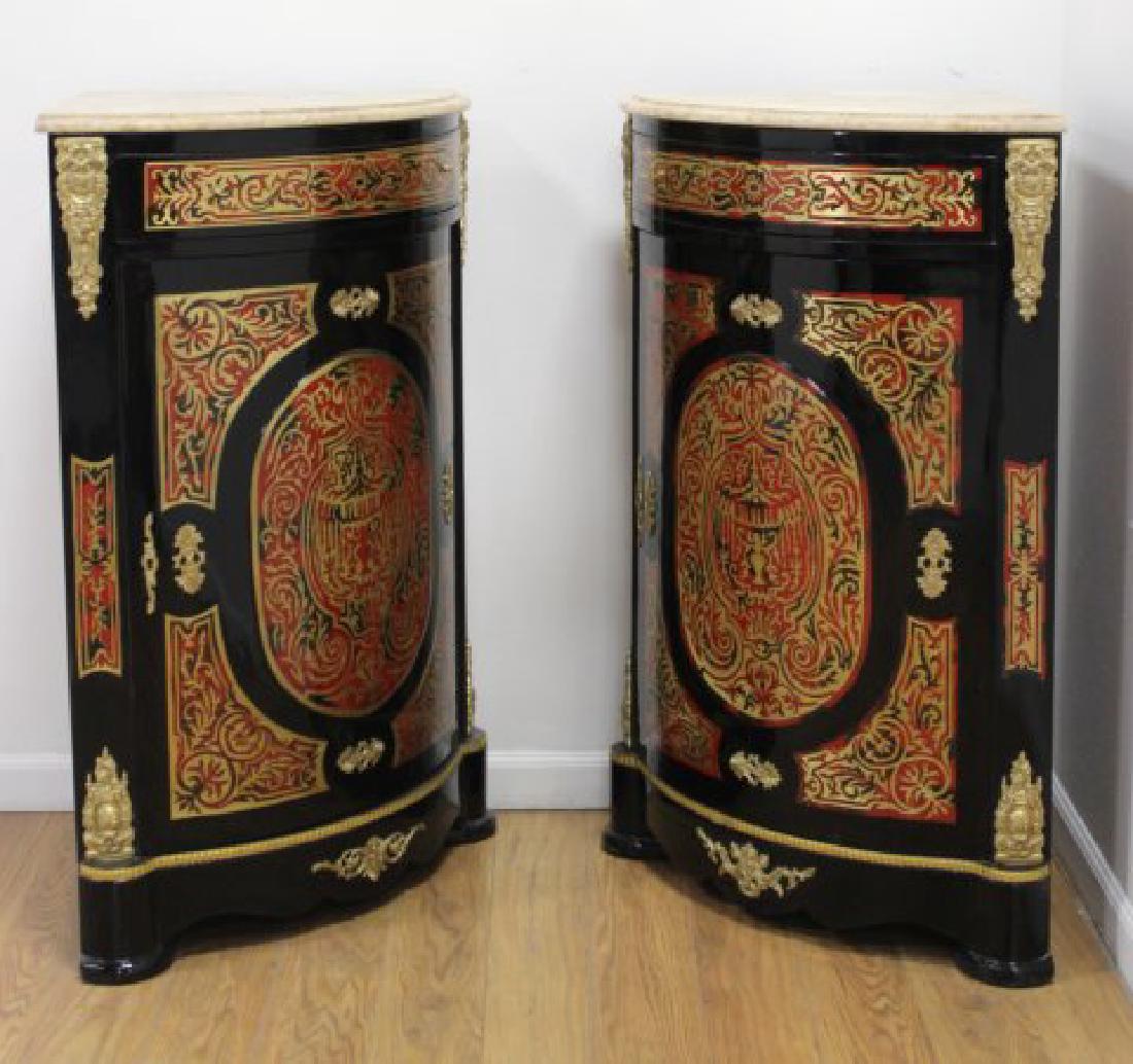 Pair of Boulle Style Marble Top Corner Cabinets (1 of 5)
