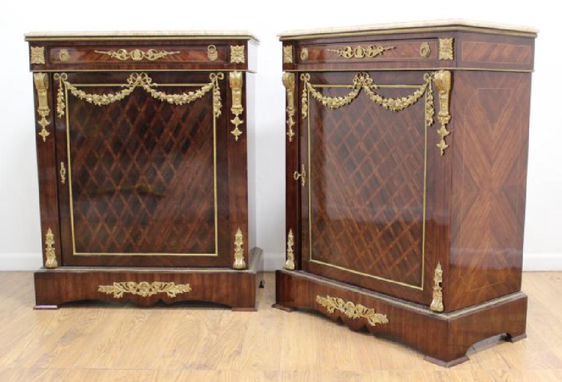 Pair of French Style Marble Top Cabinets (1 of 4)