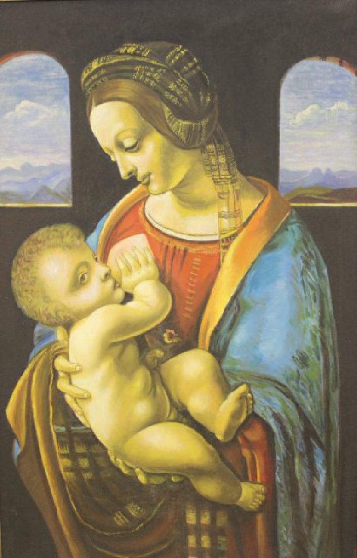 A. DeLorenzo, Mother & Child, Oil on Canvas: 20thc Oil on Canvas, 38" x 24" unframed, 43" x 29" Framed