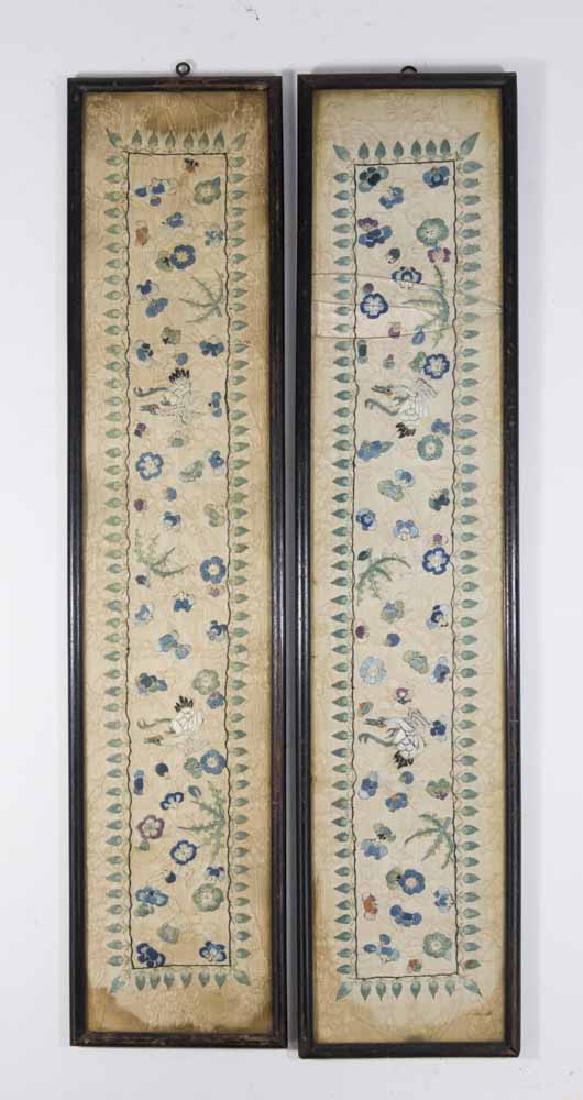 Pair of Antique Asian Silk Framed Fabric Remnants (1 of 5)