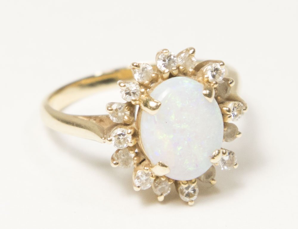14K Gold, Opal, & Diamond Ladies Ring (1 of 2)