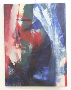 Seymour Franks, The Crimson Flare, Oil on Paper: Signed Dated 1961 lower right. Also signed, titled on rear. 21 1/2" x 28 5/8" Warping