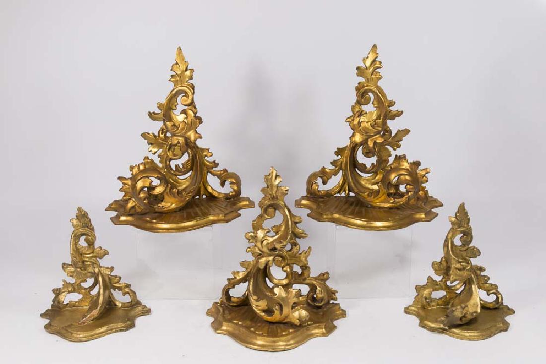 5 Giltwood Rococo Style Wall Brackets (1 of 6)