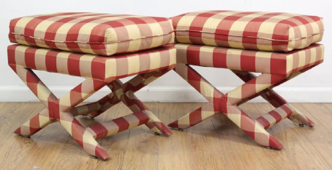 Pair Upholstered "X" Benches (1 of 2)