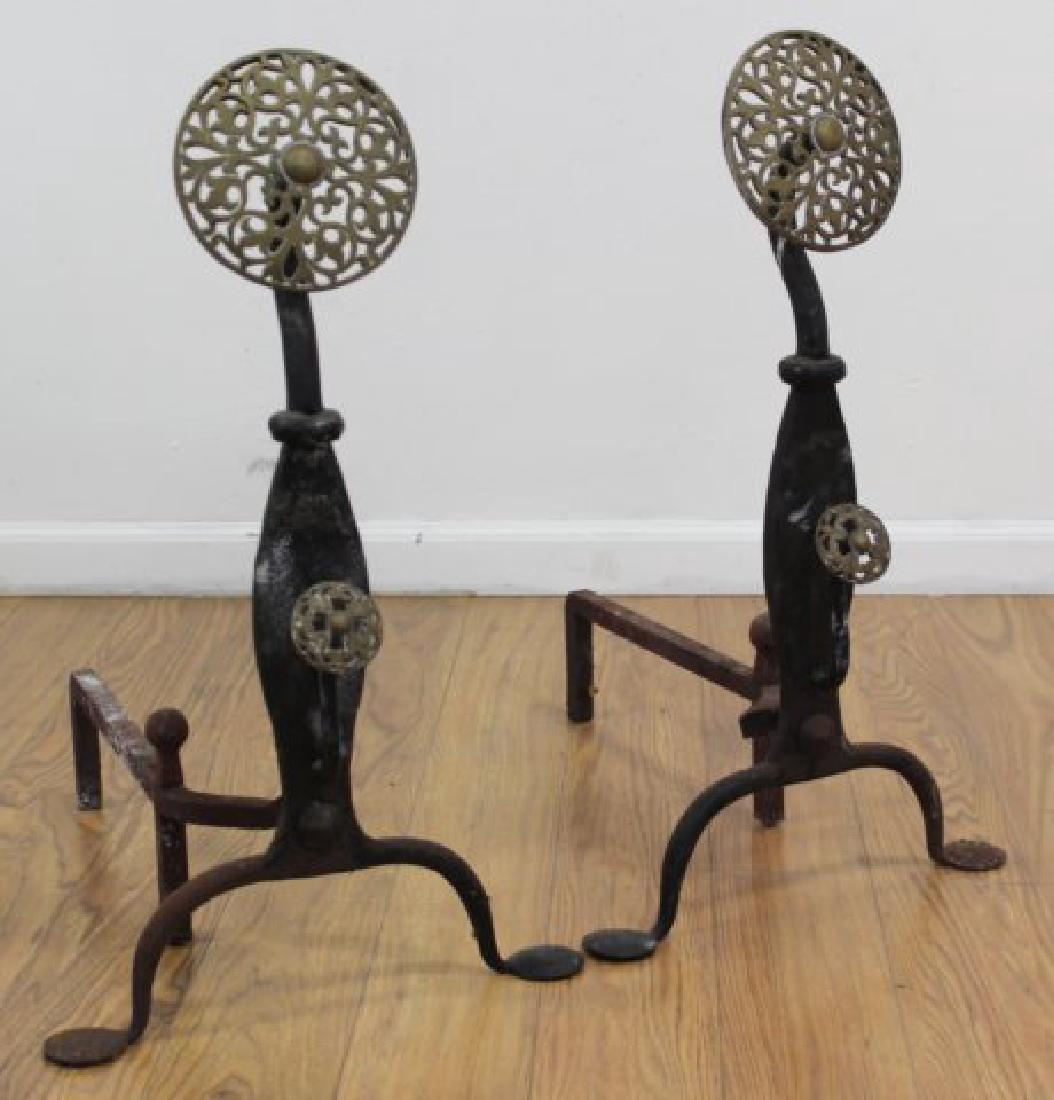 Pair Brass & Iron Andirons (1 of 5)