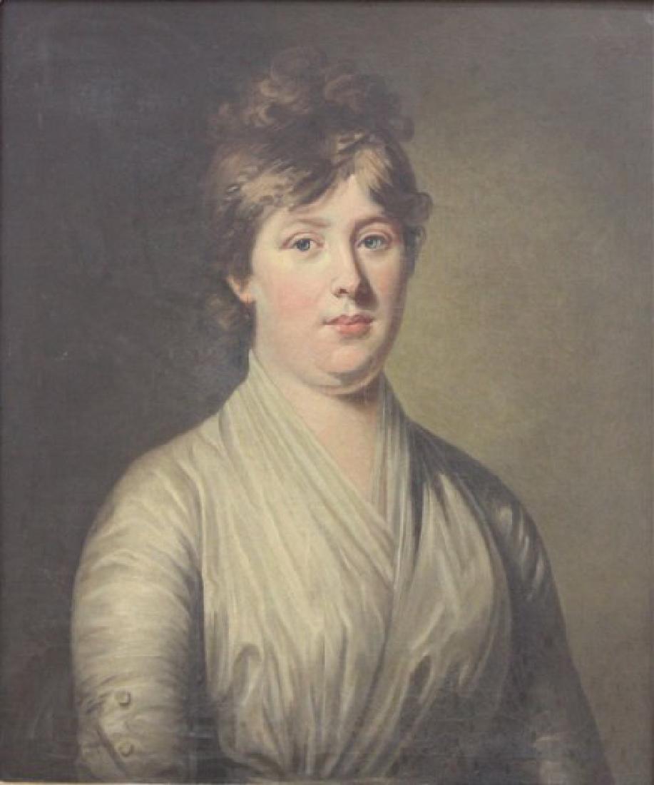 Portrait of a Lady: Oil on canvas. Unsigned. 19th century. Approx. 25" H x 21" W unframed, 33" H x 29" W framed.