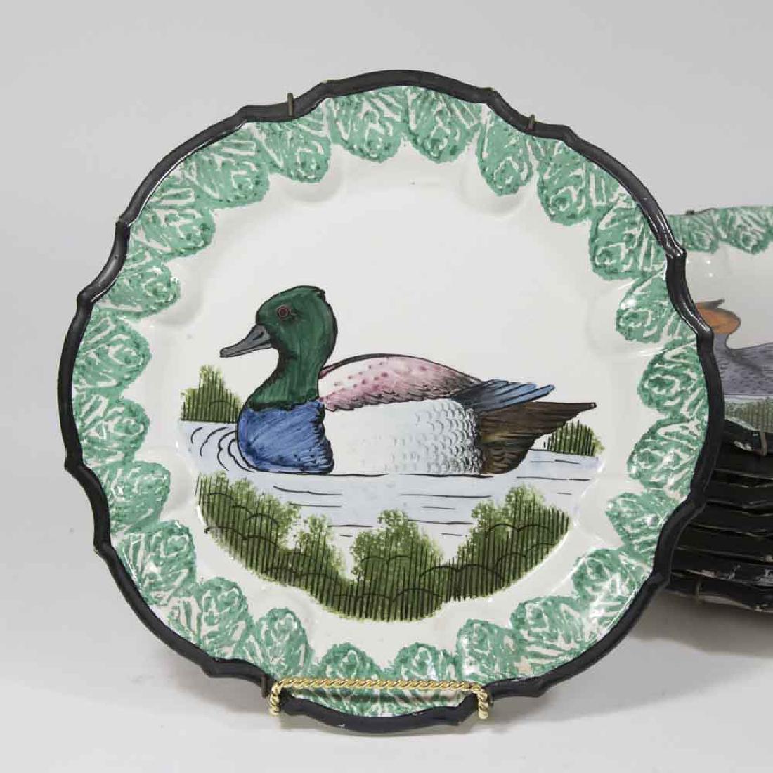 Set 8 Faience Fowl Plates: Approx. 9 1/2" D.