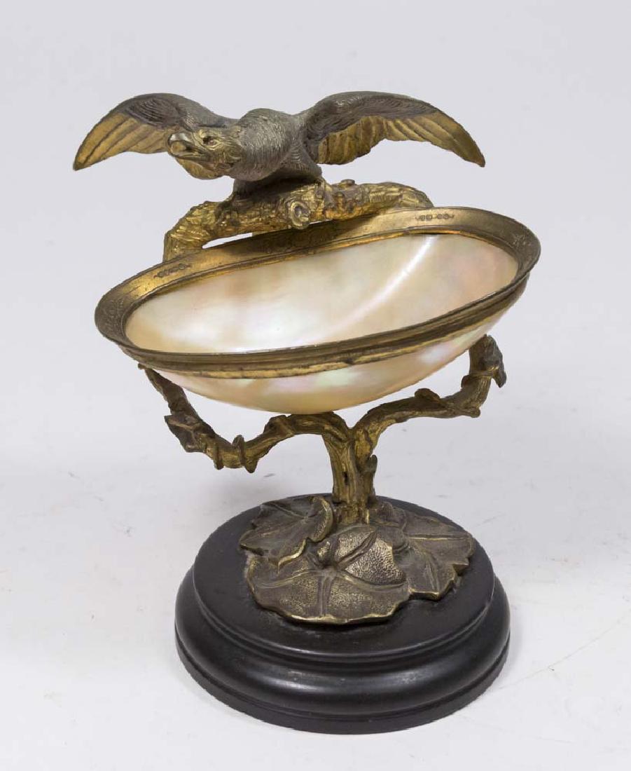 Vide-Poche Bronze Eagle & Mother of Pearl: Approx. 5" H. Property from the collection of Hank Willoughby, Allenwood, NJ.